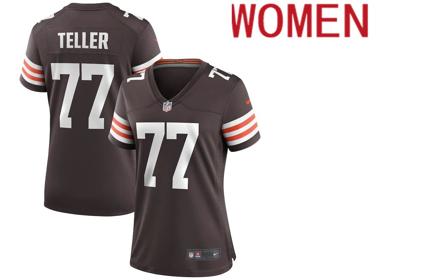 Women Cleveland Browns #77 Wyatt Teller Nike Brown Game NFL Jersey->women nfl jersey->Women Jersey